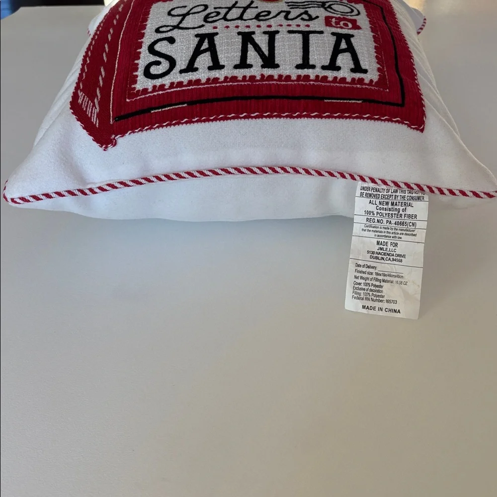 NWOT North Pole Letters to Santa Pillow Christmas Decor Holiday Gift Red White